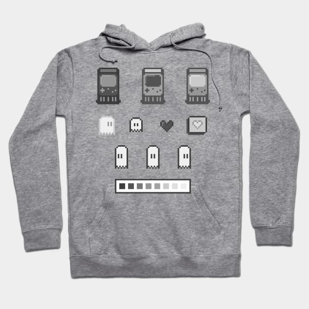 Retro Arcade Ghost Black and White Hoodie by muffinespixels